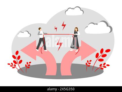 Un homme et une femme se disputent. Remorqueur de guerre. Situation de conflit. Argument Illustration de Vecteur