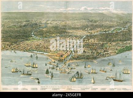 Vintage lithographie Art : carte, la ville de Chicago brfore le feu. 1871 Banque D'Images