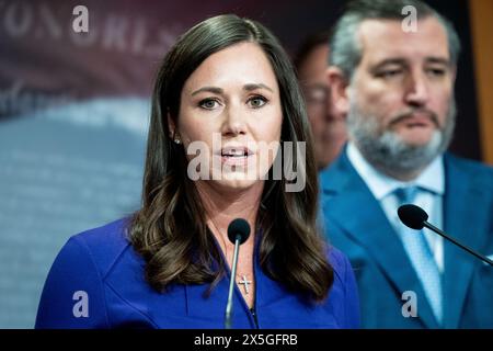Washington, États-Unis. 09 mai 2024. La sénatrice américaine Katie Britt (R-Al) s’exprimant lors d’une conférence de presse au sujet des restrictions des États-Unis sur les armes pour Israël, au Capitole des États-Unis. Crédit : SOPA images Limited/Alamy Live News Banque D'Images