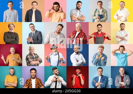 Grand collage de différents hommes sur fond de couleur Banque D'Images