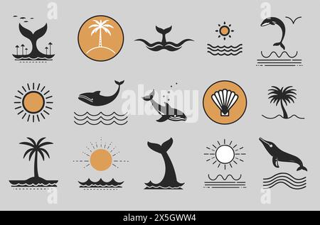 Illustration du jeu d'icônes de vecteur nautique Illustration de Vecteur