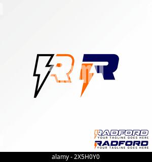 Logo design concept graphique créatif vecteur premium stock lettre initiale R italic sans serif police avec tonnerre électrique. Marque de beauté monogramme connexe Illustration de Vecteur