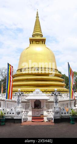 Vue de Golden Pagoda, arrière de Cave Temple, Dambulla, Sri Lanka. Banque D'Images