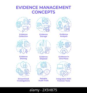 Icônes de concept de dégradé bleu de gestion des preuves Illustration de Vecteur