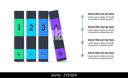 Modèle d'infographie avec icônes et 4 options ou étapes. Livres. Peut être utilisé pour la mise en page de flux de travail, diagramme, bannière, webdesign. Illustration vectorielle Illustration de Vecteur