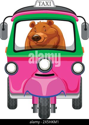 Illustration d'un ours conduisant un taxi rose Illustration de Vecteur