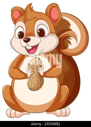 Illustration vectorielle d'un écureuil heureux avec une noix Banque D'Images