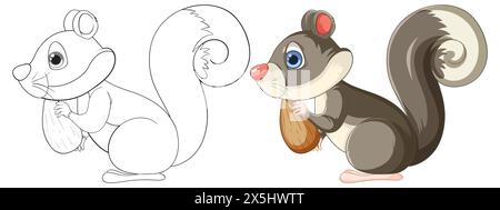 Illustration vectorielle d'un écureuil avec un gland Banque D'Images