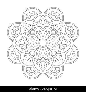 Page de livre de coloriage Mandala Kids à la mode pour l'intérieur du livre KDP. Pétales paisibles, capacité à se détendre, expériences cérébrales, Haven harmonieux, paisible Illustration de Vecteur