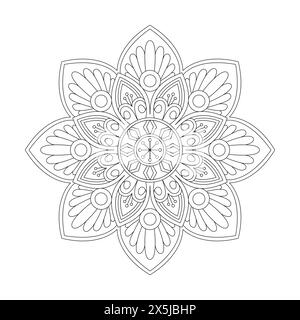 Page de livre de coloriage Mandala Kids isolé pour l'intérieur du livre KDP. Pétales paisibles, capacité à se détendre, expériences cérébrales, Haven harmonieux, Port paisible Illustration de Vecteur