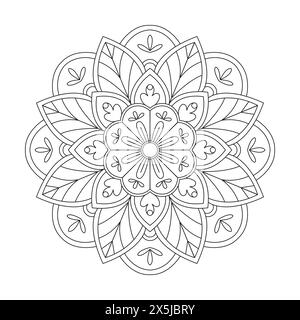 Relaxation Kids Mandala Coloriing Book page pour KDP Book Interior. Pétales paisibles, capacité à se détendre, expériences cérébrales, Haven harmonieux, POR paisible Illustration de Vecteur