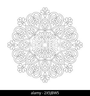 Kids floral Mandala coloriage page pour KDP Book Interior. Pétales paisibles, capacité à se détendre, expériences cérébrales, Havane harmonieux, Portrait paisible Illustration de Vecteur