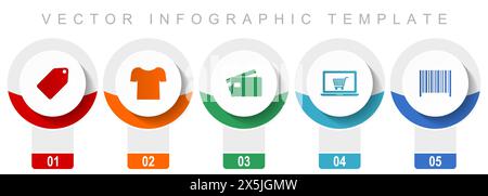 Jeu d'icônes de magasin et de commerce, icônes vectorielles diverses telles que billet, chemise, carte de crédit, ordinateur portable et code à barres, modèle infographique de conception moderne, web b Illustration de Vecteur