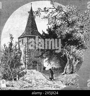 L'église paroissiale de Saint Nicholas, Brockenhurst, Hampshire. Réputée être la plus ancienne église de la New Forest. Vue depuis les célèbres chênes et if, et comme il est apparu à la fin du 19ème siècle. Illustration en noir et blanc de notre propre pays vol III publié par Cassell, Petter, Galpin & Co à la fin du XIXe siècle. Banque D'Images