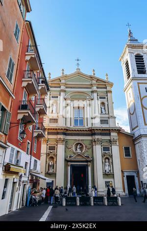 Nice, France - 12 novembre 2023 : Cathédrale de Nice (en français : Sainte-Reparate de Nice), cathédrale catholique située dans la partie ancienne de la ville de Nice, i Banque D'Images