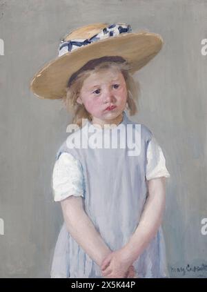 Peinture de l'artiste américaine Mary Cassatt (1844-1926) enfant dans un chapeau de paille (c. 1886) Banque D'Images