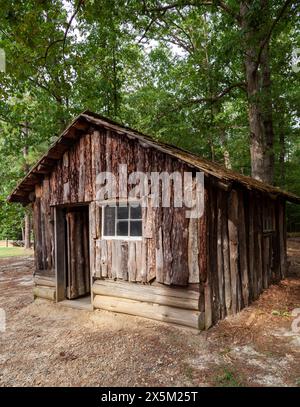 Une cabane en rondins de style ancien dans une forêt. Banque D'Images