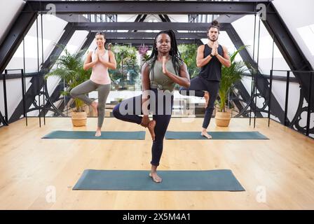 Groupe de personnes pratiquant le pilates en studio Banque D'Images