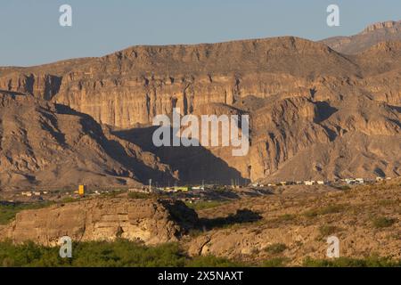 Une vue panoramique de Boquillas Mexique, depuis le parc national de Big Bend au Texas. Banque D'Images