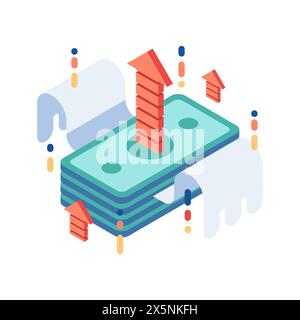 Flat 3d Isométrique billet de banque Flying Up. Concept d'investissement et de croissance financière Illustration de Vecteur