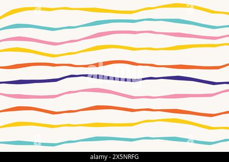 Motif rayé dessiné à la main avec des lignes de formes géométriques organiques. Couleurs vives et confiantes Doodle Cut Out Stripes Strokes Print. Graphique abstrait linéaire Illustration de Vecteur