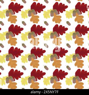 Branche de chêne avec glands et feuilles. Feuillage coloré d'automne. Motif sans couture. Illustration vectorielle . Illustration de Vecteur