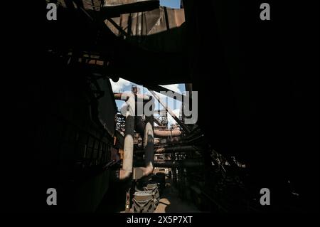 ZAPORIZHZHIA, UKRAINE - 03 MAI 2024 - Haut fourneau non. 3 est vu dans les locaux de Zaporizhstal Iron and Steel Works, Zaporizhzhia, sud-est de l'Ukraine Banque D'Images