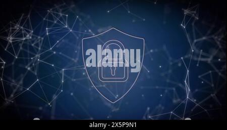Illustration de l'icône de cadenas de sécurité et du réseau de connexions sur fond bleu Banque D'Images