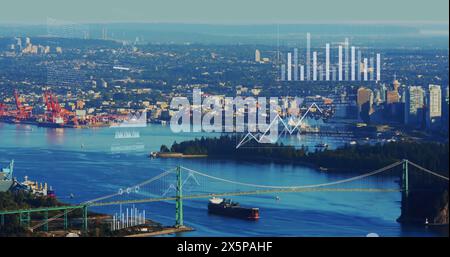 Images de statistiques et de traitement des données financières, ainsi que l'image en time-lapse des bateaux se déplaçant en t Banque D'Images