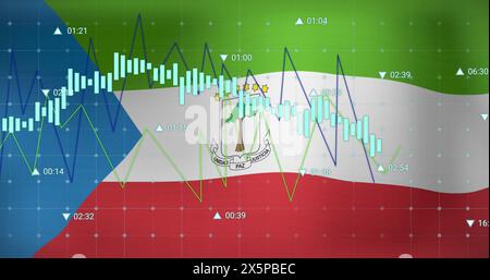 Traitement des données financières contre agitant le drapeau de Guinée équatoriale en arrière-plan Banque D'Images