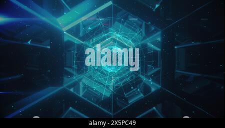 Image de réseaux de connexions avec des icônes sur le globe Banque D'Images