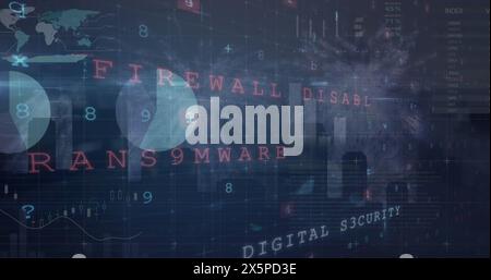 Image de plusieurs mots, alphabets, nombres et symboles sur l'interface infographique Banque D'Images