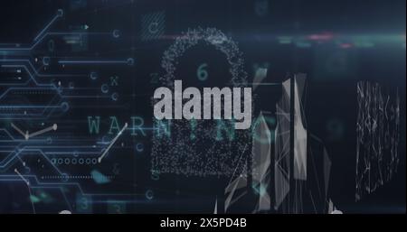 Illustration de l'icône de cadenas sur le traitement des données sur fond noir Banque D'Images