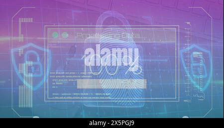 Illustration du cadenas de traitement des données et de sécurité sur fond bleu Banque D'Images