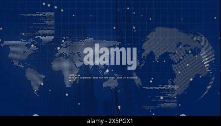 Image du traitement des données avec globe rotatif et carte du monde sur fond transparent Banque D'Images