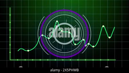 Image du scanner rond et du traitement des données statistiques sur le réseau de grille sur fond vert Banque D'Images