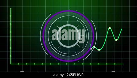 Image du scanner rond et du traitement des données statistiques sur le réseau de grille sur fond vert Banque D'Images