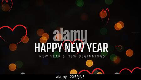 Image d'un texte de bonne année au-dessus des cœurs tombant Banque D'Images