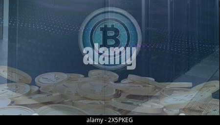 Image de bitcoins sur le traitement des données Banque D'Images