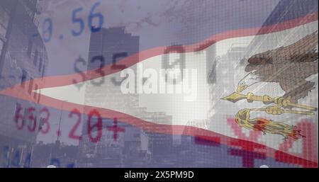 Image du drapeau des samoa américaines sur le marché boursier et le paysage urbain Banque D'Images