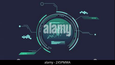 Image de la carte du monde et du traitement des données sur scanner rond sur fond bleu Banque D'Images