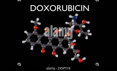 3d rendu des molécules de doxorubicine, c'est un type de médicament de chimiothérapie appelé une anthracycline Banque D'Images