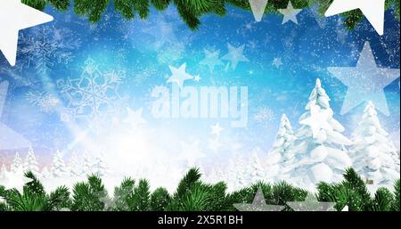 Image d'une chute de neige sur un texte de joyeuses fêtes Banque D'Images