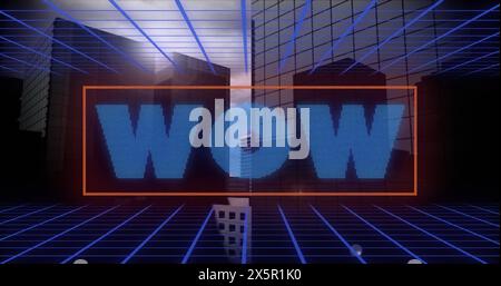 Image d'un texte impressionnant au-dessus d'un paysage urbain numérique Banque D'Images