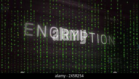 L'image est un traitement de données de codage binaire vert sur un fond transparent Banque D'Images