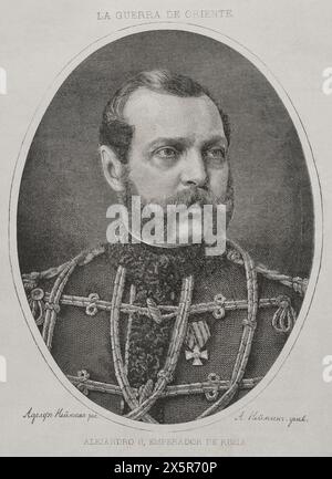 Alexandre II de Russie (1818-1881). Tsar de l'Empire russe (1855-1881). Portrait. Gravure. 'La Guerra de Oriente' (la guerre russo-turque). Volume I. 1877. Banque D'Images