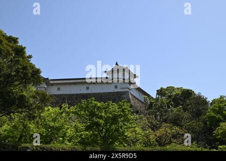 Himeji, Hyogo, Japon - 19 avril 2024 : une tourelle dans la montagne en journée ensoleillée au Japon Banque D'Images