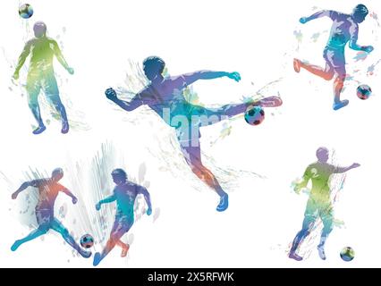 Joueurs de soccer Vector Colorful Silhouette illustration Set isolé sur Un fond blanc. Illustration de Vecteur