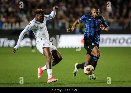 Bergame, Italie, 09 mai 2024. Lors du match entre Atalanta et l'Olympique Marseille pour la demi-finale de l'UEFA Europa League au Gewiss Stadium, Bergame. Banque D'Images