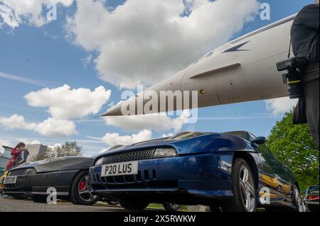 Salon automobile italien au musée Brooklands dans le Surrey Royaume-Uni. Ferrari, Lamborghini, Alfa Romeo, Lancia, Maserati, voitures Fiat exposées sur le circuit historique Banque D'Images